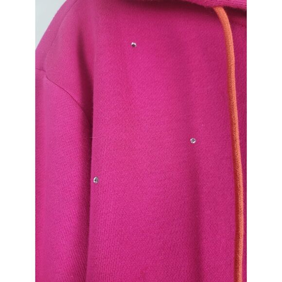 Quacker Factory Full Zip Hoodie XL Womens Long Sleeve Pink Jeweled Pocket Unique - Picture 6 of 13